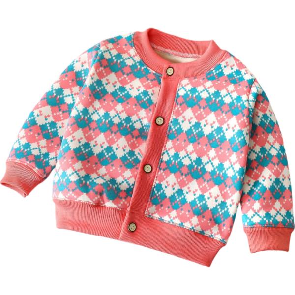 ☆ ピンク×アーガイル ☆ 80cm ☆ カーディガン キッズ 厚手 カーディガン キッズ ニット ...