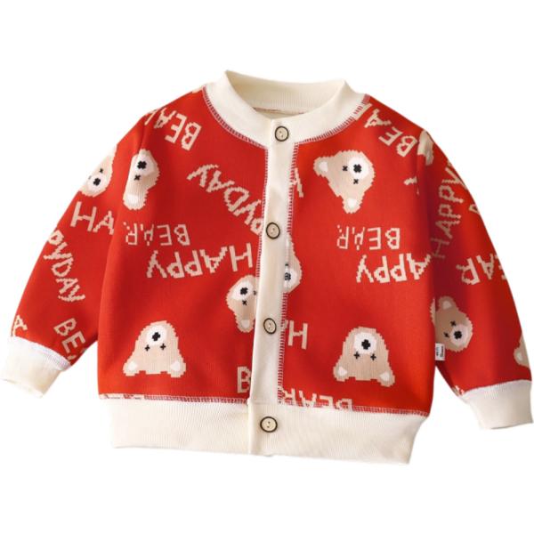 ☆ レッド×クマ ☆ 80cm ☆ カーディガン キッズ 厚手 カーディガン キッズ ニット 子供 ...