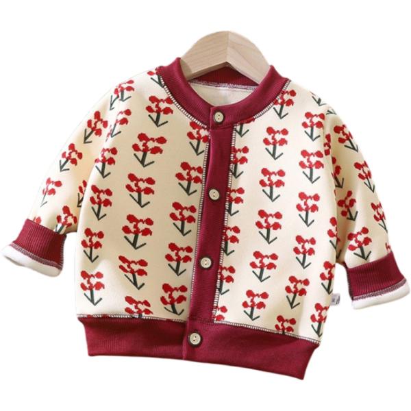 ☆ ワインレッド×チェリー ☆ 80cm ☆ カーディガン キッズ 厚手 カーディガン キッズ ニッ...