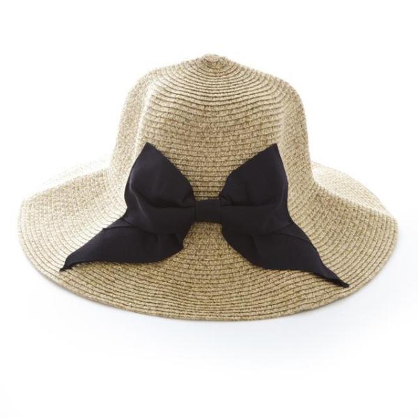 ☆ ブラックxベージュ 帽子 レディース 夏 麦わら おしゃれ 40代 涼しい リボン 春 折りたた...