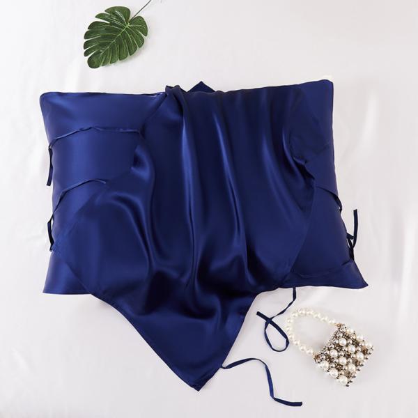 ☆ ネイビー ☆ 枕カバー シルク 紐タイプ 枕カバー シルク 片面 ピローケース まくらカバー 紐...
