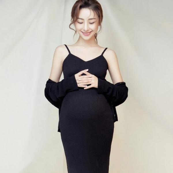 ☆ ブラック ☆ マタニティウェア マタニティフォト カーディガン付き2点セット マタニティフォト ...