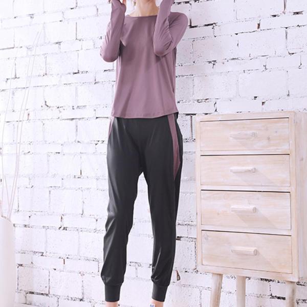 ☆ パープル ☆ S ☆ ヨガウェア ジムウェア 上下セット 長袖 レディース ysgw80 ヨガウ...