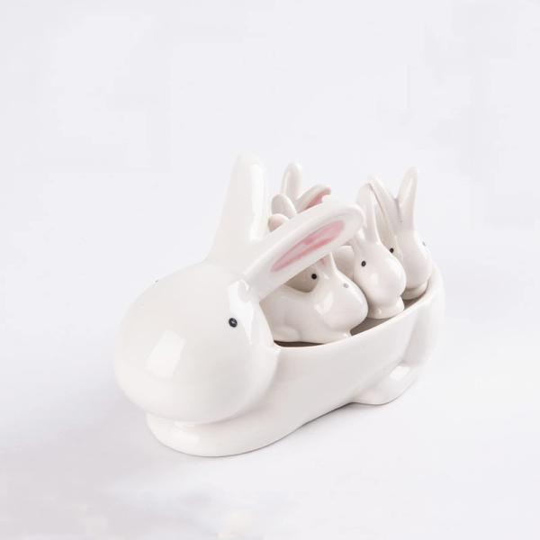 Ceramic Ornament White Rabbit Shape Chopstick Rest...