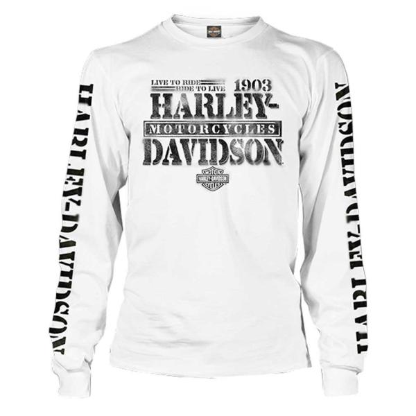 Harley Davidson メンズ ダメージ加工 フリーダム ファイター 長袖シャツ ホワイト ...