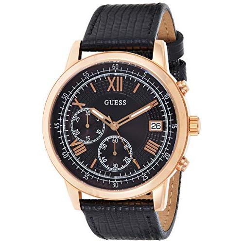 GUESS メンズ レザーウォッチ ブラック Guess Black Leather Watch W...