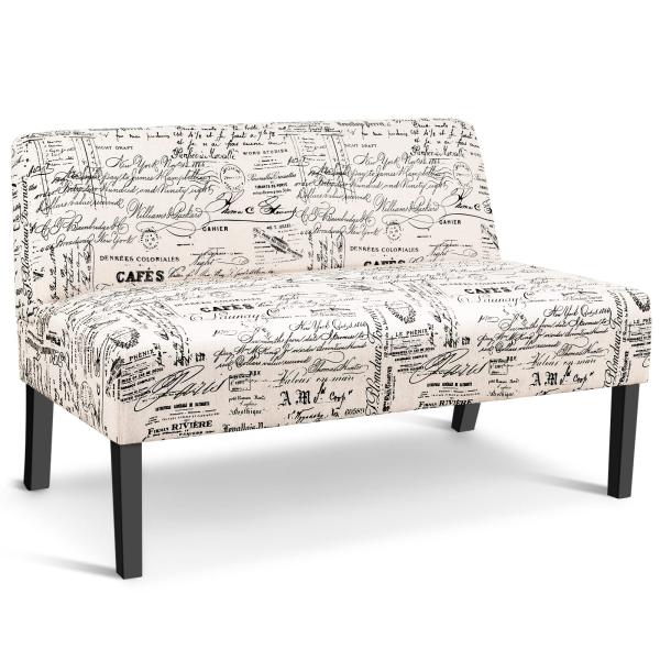 Giantex アームレス二人掛けのソファ、現代ソファ椅子ソファ木製のリビングルームレジャーファブリ...