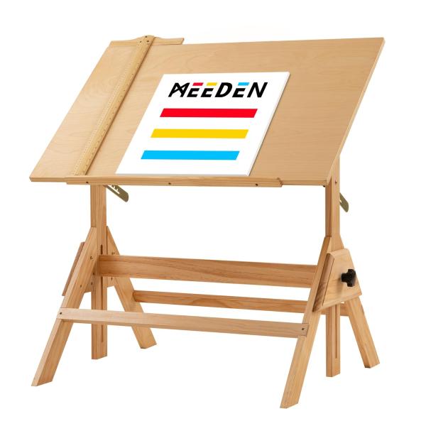 MEEDEN 製図テーブル 木製 製図台 デスク 角度調節 T定規付き 組み立てが簡単 アーティスト...