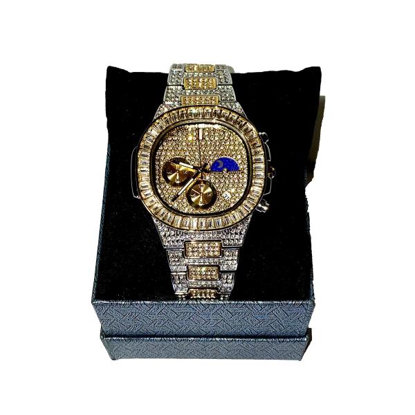 Men&apos;s Wrist Watch Band CZ Baguette Diamond 2 tone ...