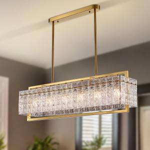 Moooni Gold Dining Room Chandelier Modern Rectangle Crystal Chan 並行輸入品