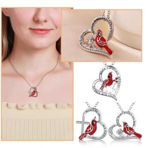 Mllkcao Cardinal Red Bird Heart Pendant Necklace Jewelry for Wom 並行輸入品