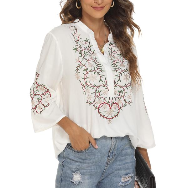 Traditional Mexican Embroidered Peasant Tops for W...