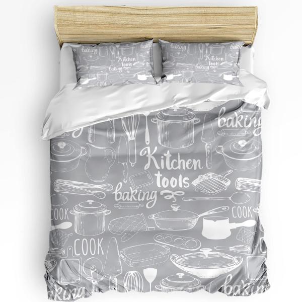 3 Pieces Kitchen Duvet Cover King Size, Soft and B...