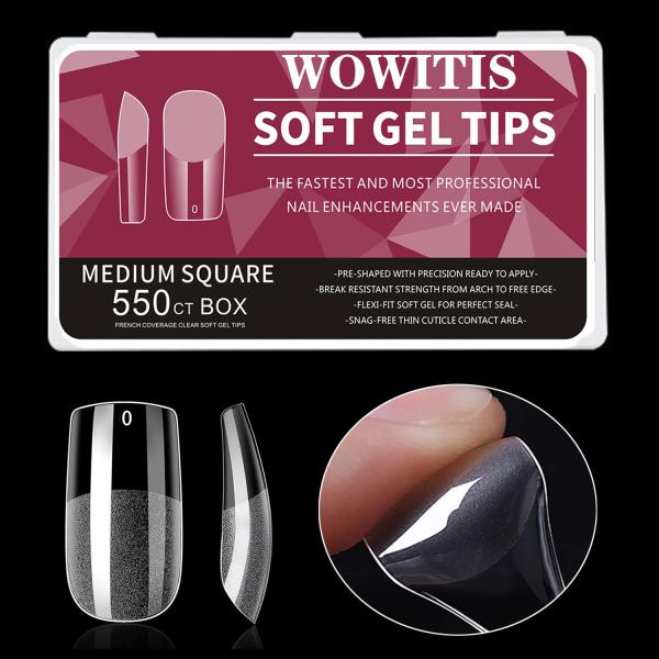 Soft Gel Nail Tips Square   550 Pcs Medium Full Co...