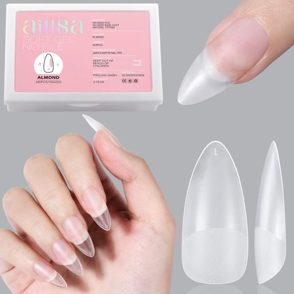 AILLSA Almond Full Cover Nail Tips Upgraded Matte ...