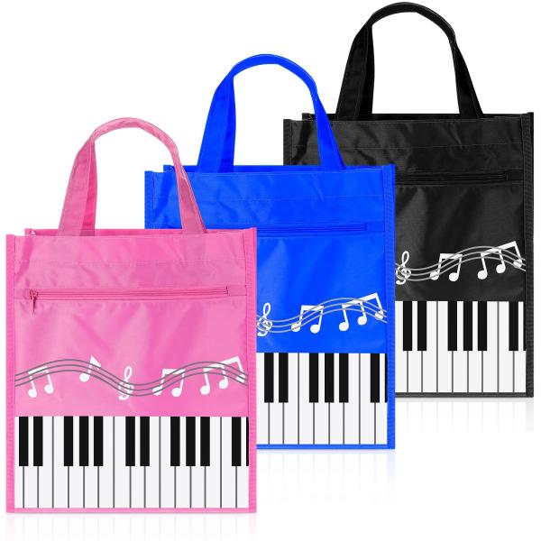 3ピース ピアノキーハンドバッグ ブラック ブルー ピンク 再利用可能 食料品バッグ 音楽ギフト 防...