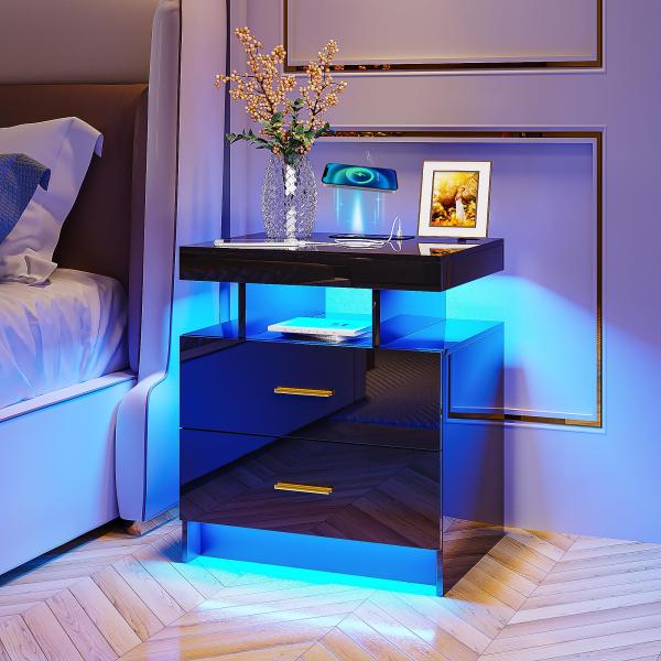 HNEBC Auto LED Nightstand with Wireless Charging S...