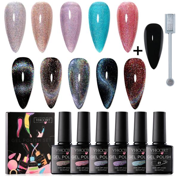 Vhccirt Cat Eye Gel Nail Polish 6 Pcs Holographic ...