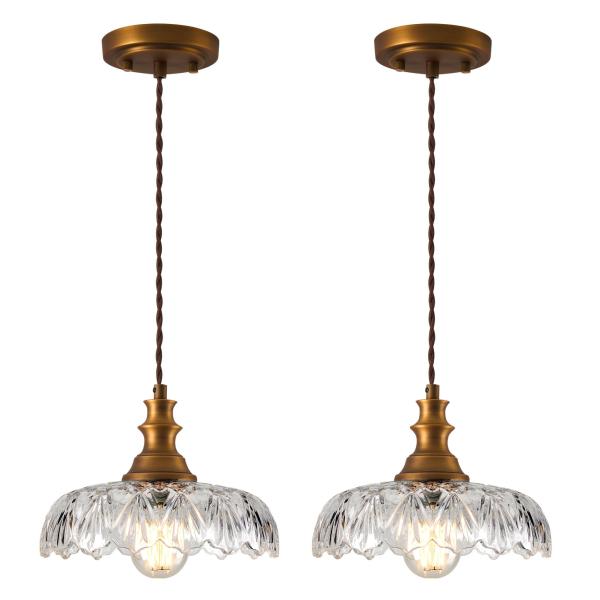 Glass Pendant Lights Vintage Gold Light Fixture Fa...