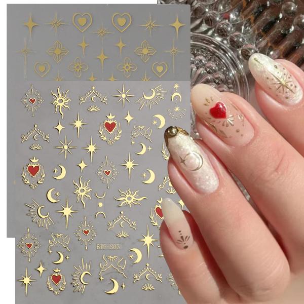 8 Sheets Gold Nail Art Stickers Decals Nail Suppli...