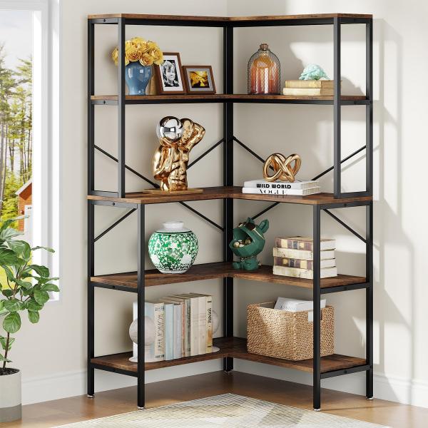 Tribesigns L Shaped Bookshel, 5 Tiers Corner Bookc...