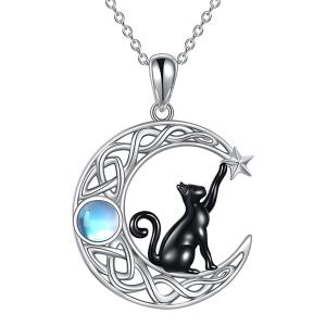 keffiyeh Sterling Silver Moon Cat Necklace For Women Girls Birth 並行輸入品｜lucky39