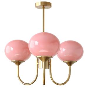 BOKT Modern 3 Light Pink Sputnik Chandelier Brushed Gold Globe S 並行輸入品｜lucky39