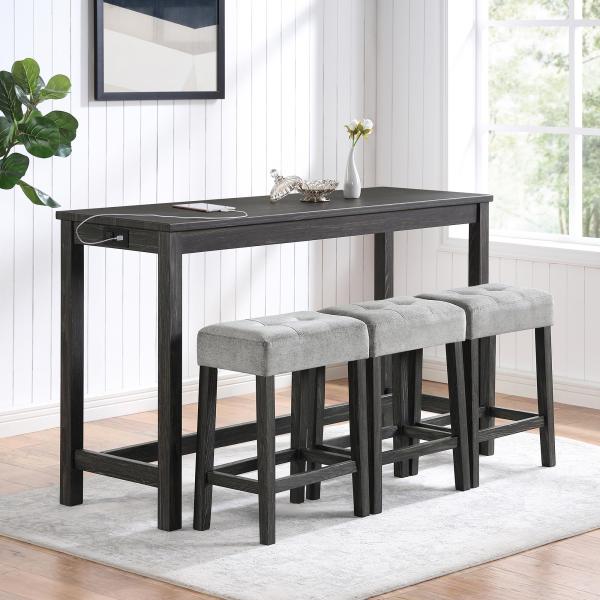 P PURLOVE 4 Piece Bar Table Set with Power Outlet,...