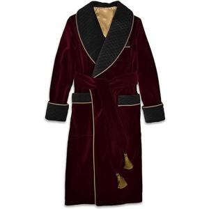 Men&apos;s Burgundy Velvet Gown Men Long Smoking Jacket...