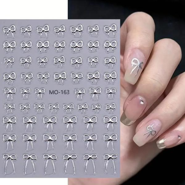 Bow Nail Stickers Black White Silver Bow Nail Deca...