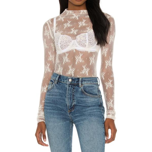 Women Mesh Sheer Lace Tops Long Sleeve See Through...