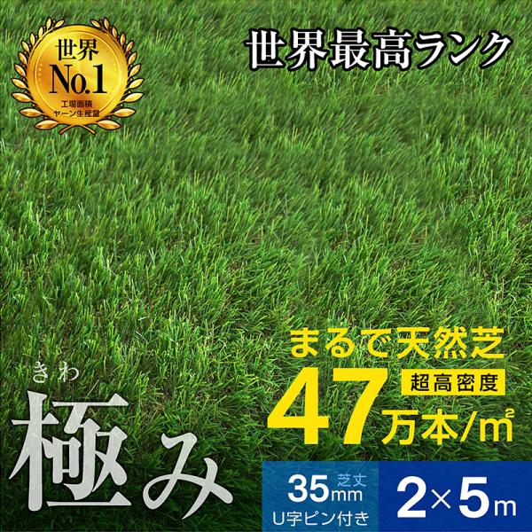 最高ランク 人工芝 ロール 2ｍ×5ｍ 芝丈35ｍｍ 超高密度47万本芝生 人工 芝 人工芝生 ガー...