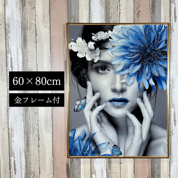 水晶パネル アートパネル 水晶絵 60×80cm 金フレーム付き 女性 クリスタル ゴールド 絵 イ...