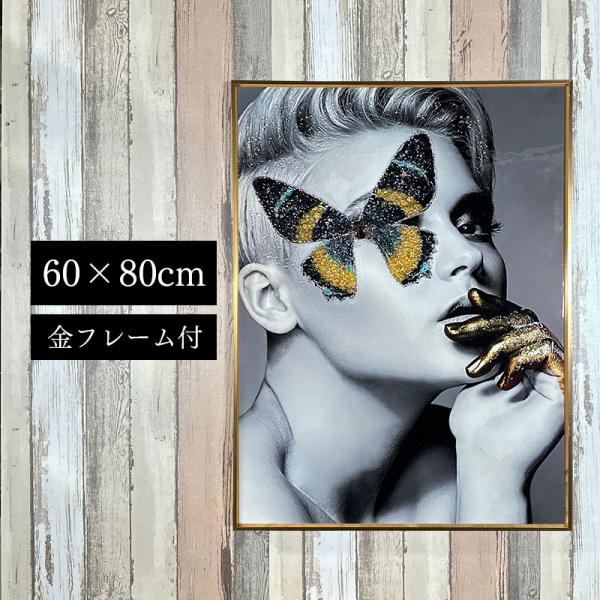 水晶パネル アートパネル 水晶絵 60×80cm 金フレーム付き 女性 クリスタル ゴールド 絵 イ...