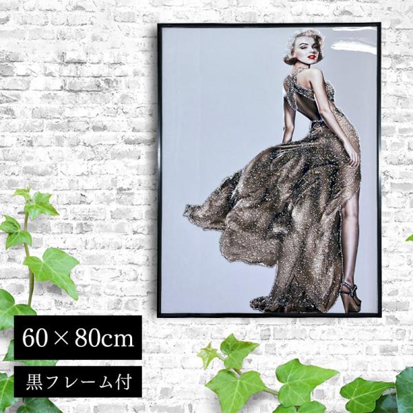 水晶パネル アートパネル 水晶絵 60×80cm 黒フレーム付き 偉人 女性 人物 クリスタル 絵 ...