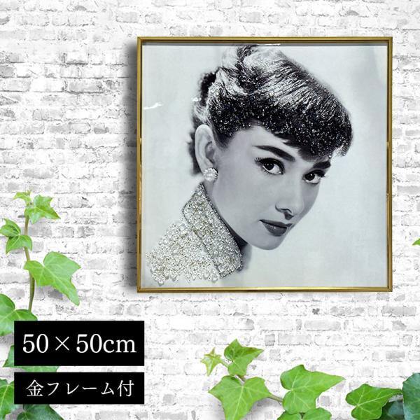 水晶パネル アートパネル 水晶絵 50×50cm 金フレーム付き 偉人 女性 人物 クリスタル 絵 ...