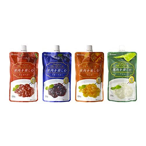 日世 果肉を楽しむフルーツソース 人気4種セット（ストロベリー・ ブルーベリー・マンゴー・アロエ）各...