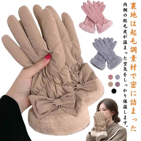 手袋 手ぶくろ グローブ レディース 手袋 防風 裏起毛 秋冬 保温 女性 スマホタッチ部分あり 雪...