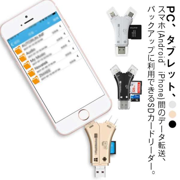 Type-C 写真 USB TFカード SDカードリーダー Lightning 4in1 外付け S...