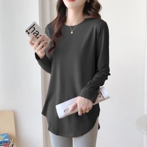 長袖 tシャツ カットソー クルーネック チュ...の詳細画像1
