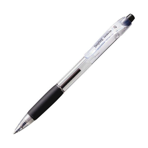 （まとめ）TANOSEE ノック式油性ボールペン（なめらかインク） 0.7mm 黒 （軸色：クリア）...