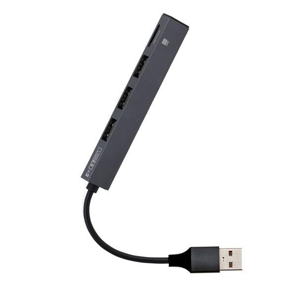 Digio2 USB 極薄極細 3ポートハブ+カードリーダー STIX COM-2MSD083GY(...