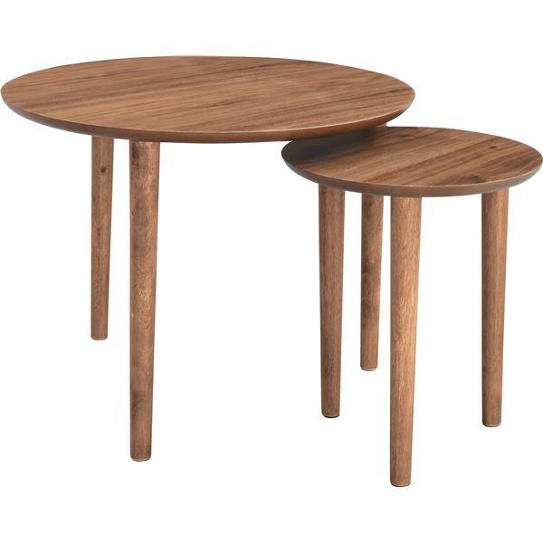 ローテーブル 入れ子テーブル 直径60cm 円形 ウォールナット 木製 トムテ ラウンドネストテーブ...