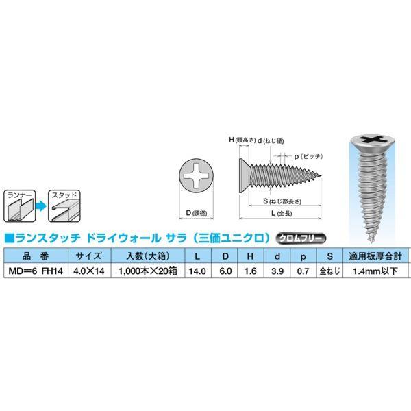 ランスタッチ MD=6 FH14 [1000本入]〔0010-00972〕(代引不可)