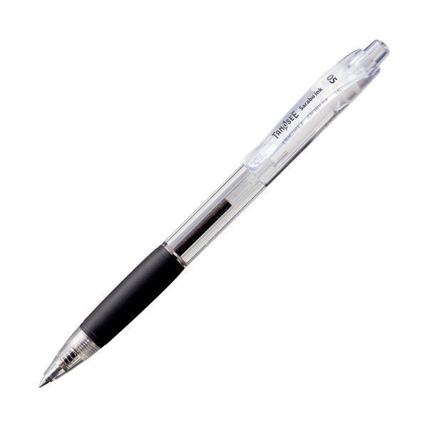 （まとめ）TANOSEE ノック式油性ボールペン（なめらかインク） 0.5mm 黒 （軸色：クリア）...