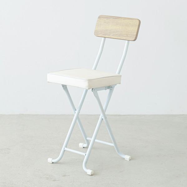 ヴィンテージクッションチェア(ナチュラル/白) 折りたたみ椅子/カウンターチェア/スチール/イス/背...