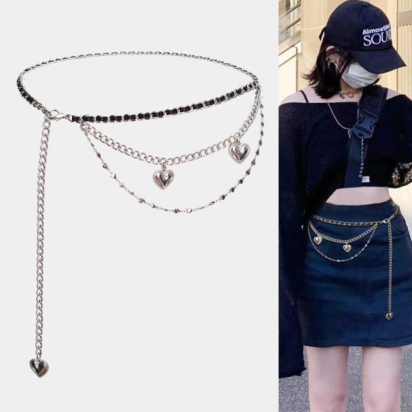 チェーンベルト ウエストチェーン レディース アクセサリー ベルト チェーン チャーム 3連 ウエス...