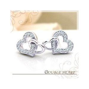 ダイヤモンドピアス 高級☆pt900 0.2ct ハートピアス『DOUBLE HEART