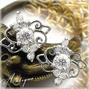 ダイヤモンドピアス K18YG PG WG 0.32ct ティアラ Antique SIクラス F