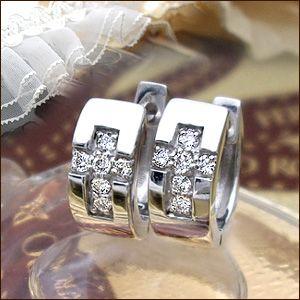 pt900 ダイヤモンド　クロス　フープピアス フープピアス あすつく 高級 PT900 0.2ct ダイヤモンドクロス『Cross